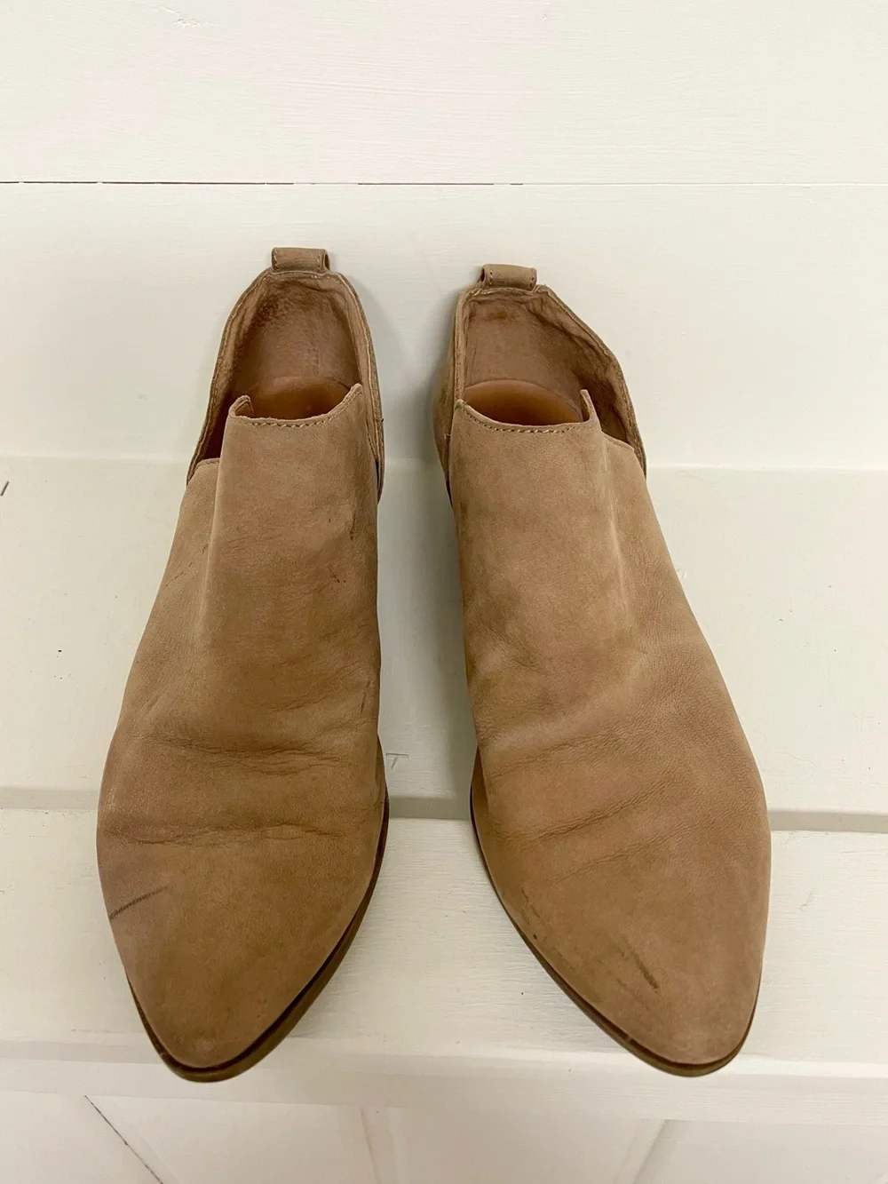 Frye Taupe Nubuck Pointed Ankle Booties